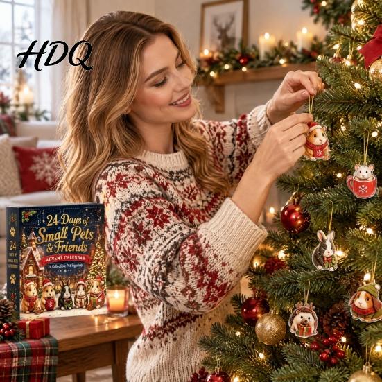 Christmas Tree Hanging Ornaments 24 Days Advent Calendar with Pet Animal Charms Gift for Lovers Cute And Daily Home Decor Acrylic