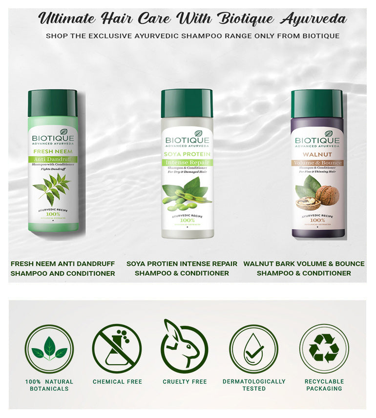 Biotique Bio Soya Protein Shampoo & Conditioner 180ml – Repairs Dry Damaged Hair, Adds Shine, pH Balance, Color Protection