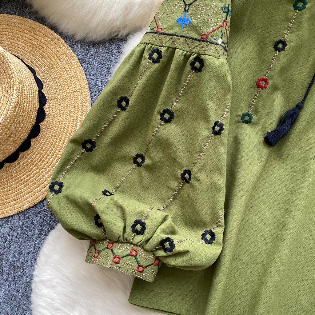 Elegantní šněrovací Vyšívaná Halenka s dlouhým rukávem a plisováním Šik Vintage Módní top s výstřihem do V Dámské Jarní Košile na narozeninovou oslavu Y2k