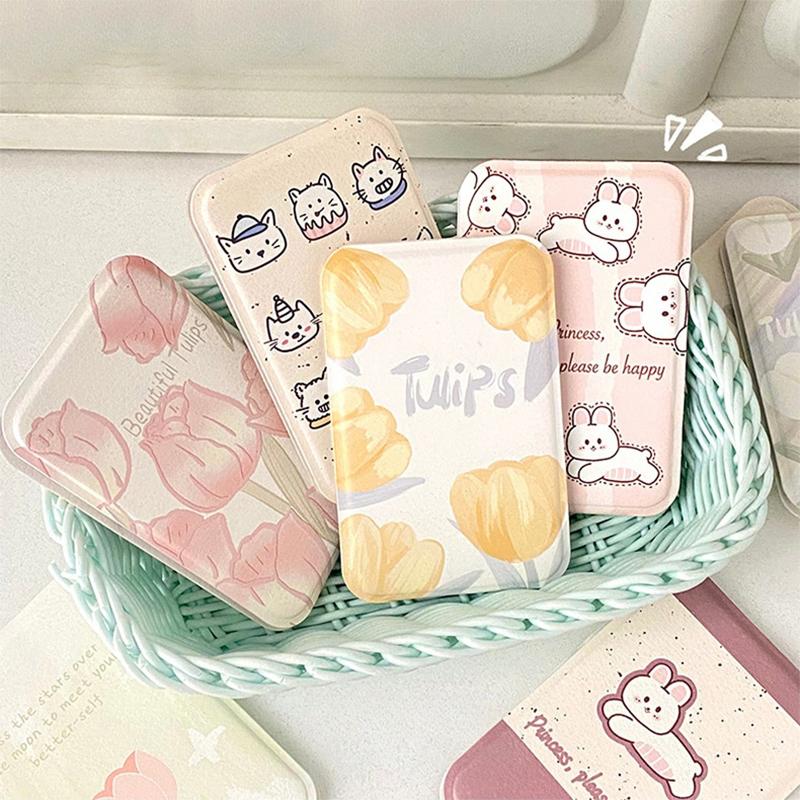 Stolní kosmetické zrcátko Jednobarevné PU kůže Jednoduché Přenosné Ruční kosmetické zrcátko Skládací Studentské Kompaktní Roztomilé Kapesní zrcátko