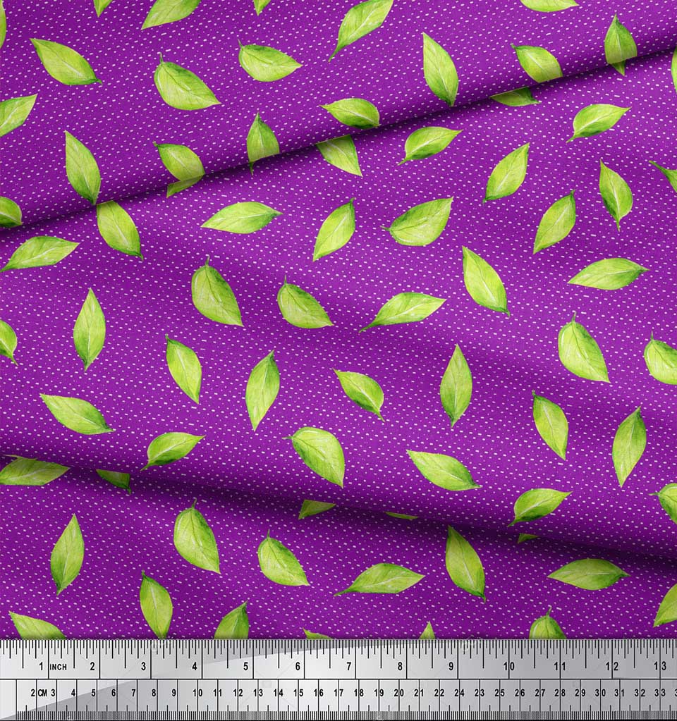 Soimoi Red Poly Crepe Fabric Hosta Leaves Print Fabric by the metre 42 Inch