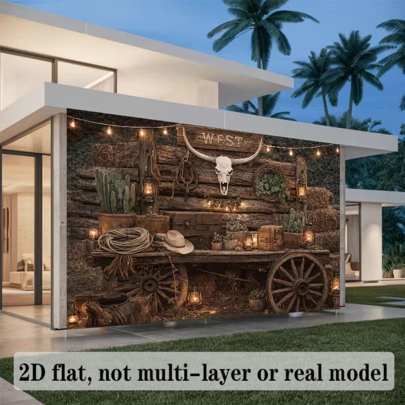 2D Vintage Cowboy Longhorn Skull Western Party Backdrop