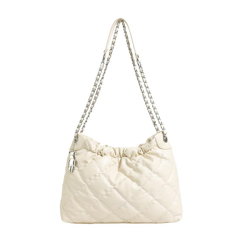 Rhombus embroidery thread fashion soft leather chain bag women's 2025 spring new versatile messenger bag bucket bag women