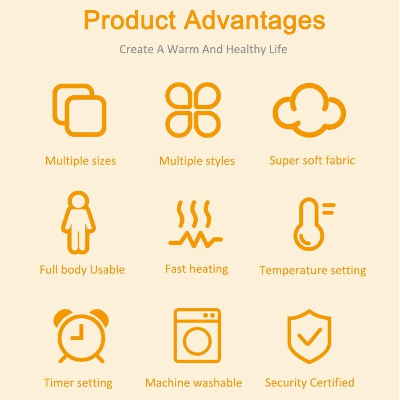 Automatic Thermostat Electric Heating Pad with Safety Shutoff Overheat Protections 220-240V Plush Heat Mat for Family