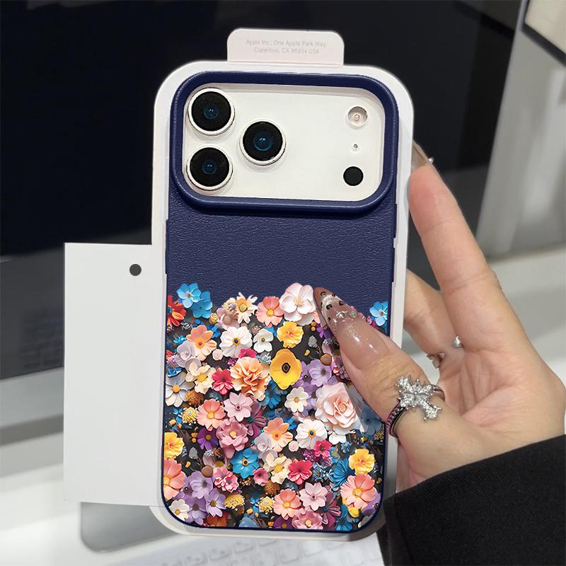 Leather Texture TPU Phone Case For iPhone 17 17e 16e 16 15 Pro Max 14 13 Pro Max 11 Oil Painting Flower Soft Silicone Back Cover