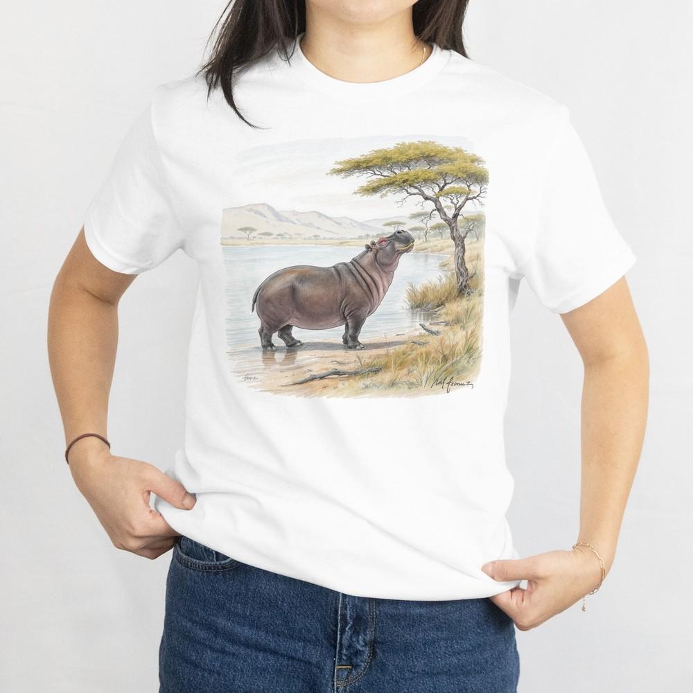 

Watercolor Hippo Nature Safari Lake Scenery Hippopotamus Unisex T-shirt 4XL