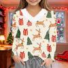 Girls' V-Neck Christmas Print Long Sleeve Thermal Shirt for Winter Base Layer