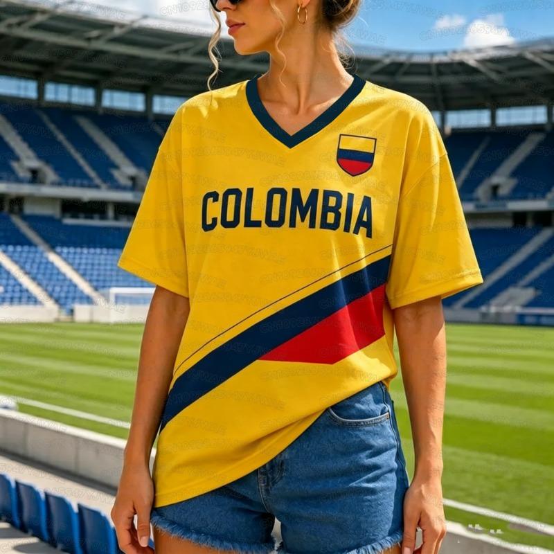 T-shirt Maillot de Sport Rétro Style Porto Rico Rouge et Bleu pour Femme Été Manches Courtes Coupe Ample Sportif Élégant Y2K Streetwear Tee