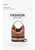 Canvas Plaid Bag Women's Trendy Contrasting Striped Bucket Bag Large Capacity Portable Shoulder Messenger Bag