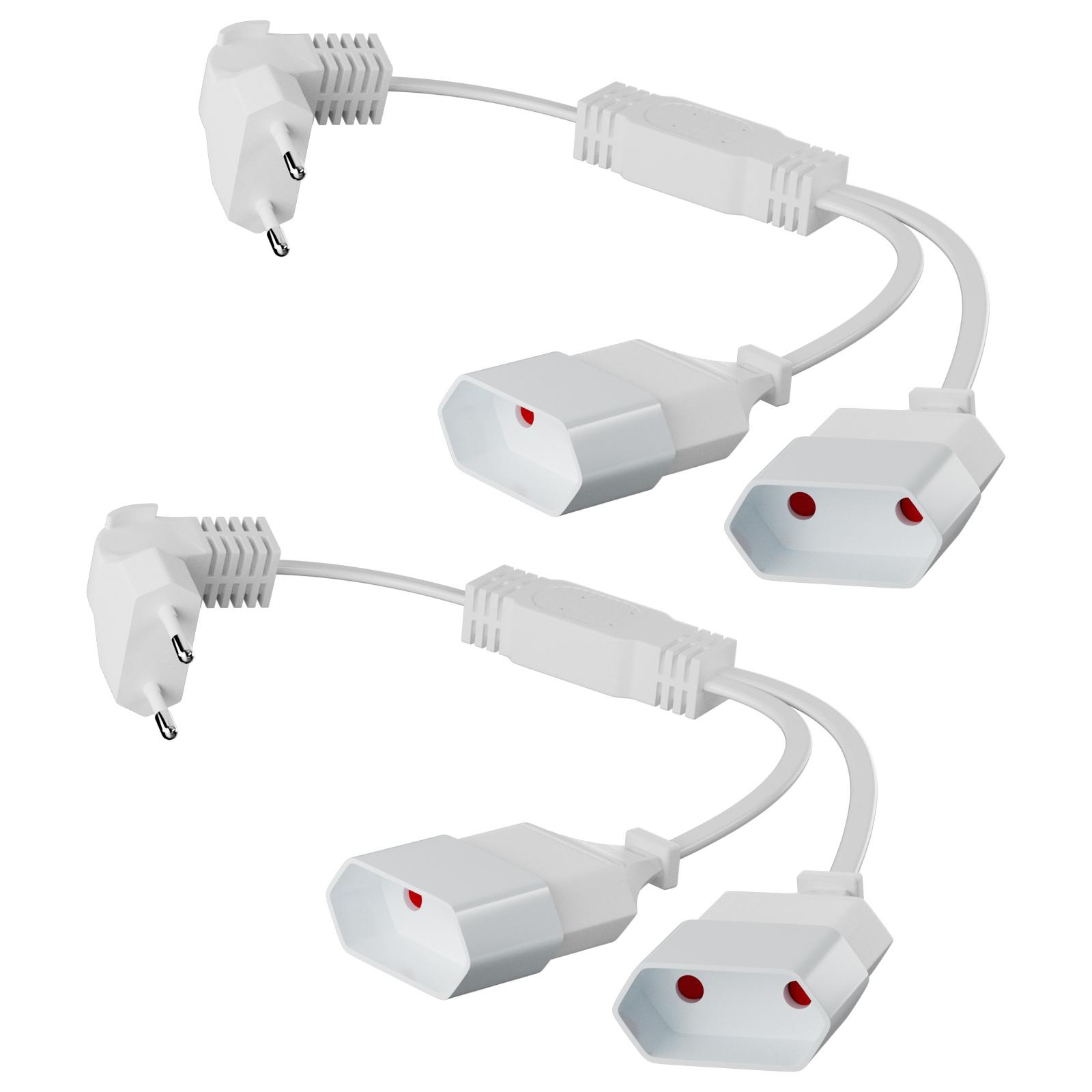 

2 Piece European Standard 2 Hole Angled Cord Male to Female Dual Output Extension Cord Cable Plug 2 Way Outlet Power Distributor