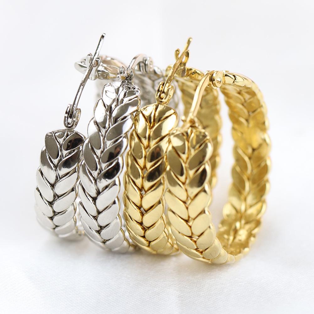 18K Stainless Steel 25MM Wheat Ear Hoop Earrings