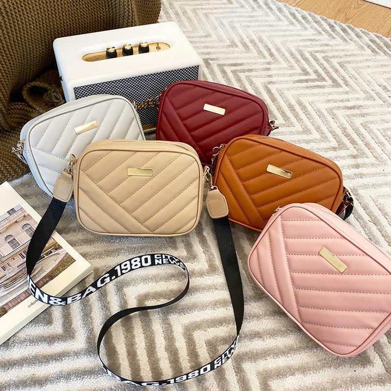 New Women's Genuine Leather Quilted Piped Trim Camera/Phone Crossbody Bag - Multi-Layer Compartment, Shoulder/Crossbody Organizer