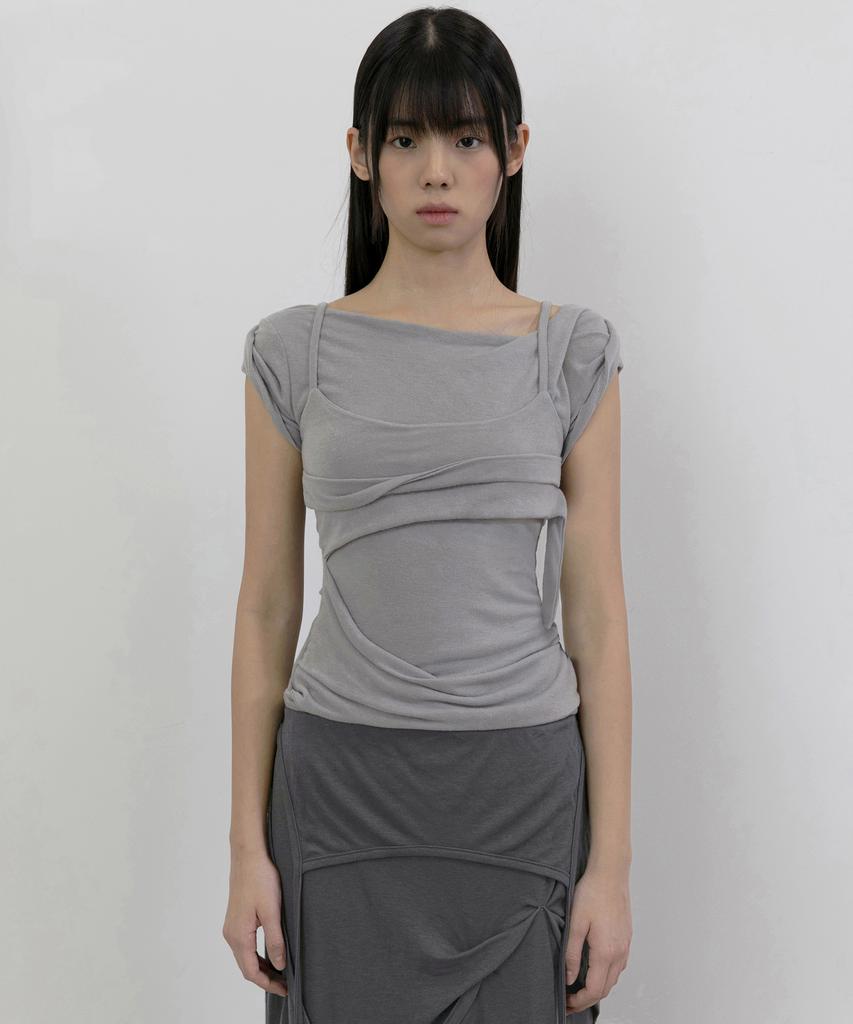 Peulleeoeob Layered Bustier T-Shirt (Fl-108_Gray)