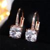 Cute Female White Crystal Zircon Stone Hoop Earrings For Women Rose Gold Color Wedding