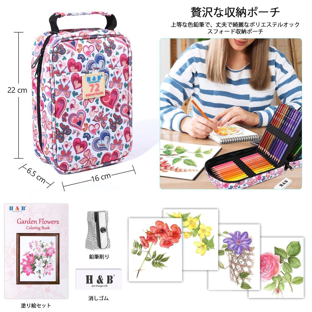 Roleness Colored Pencils for Kids and Professional Soft Core Art Supplies Set with and Storage Pouch 72-Color Oil-Based Adults, Eraser, Sharpener,