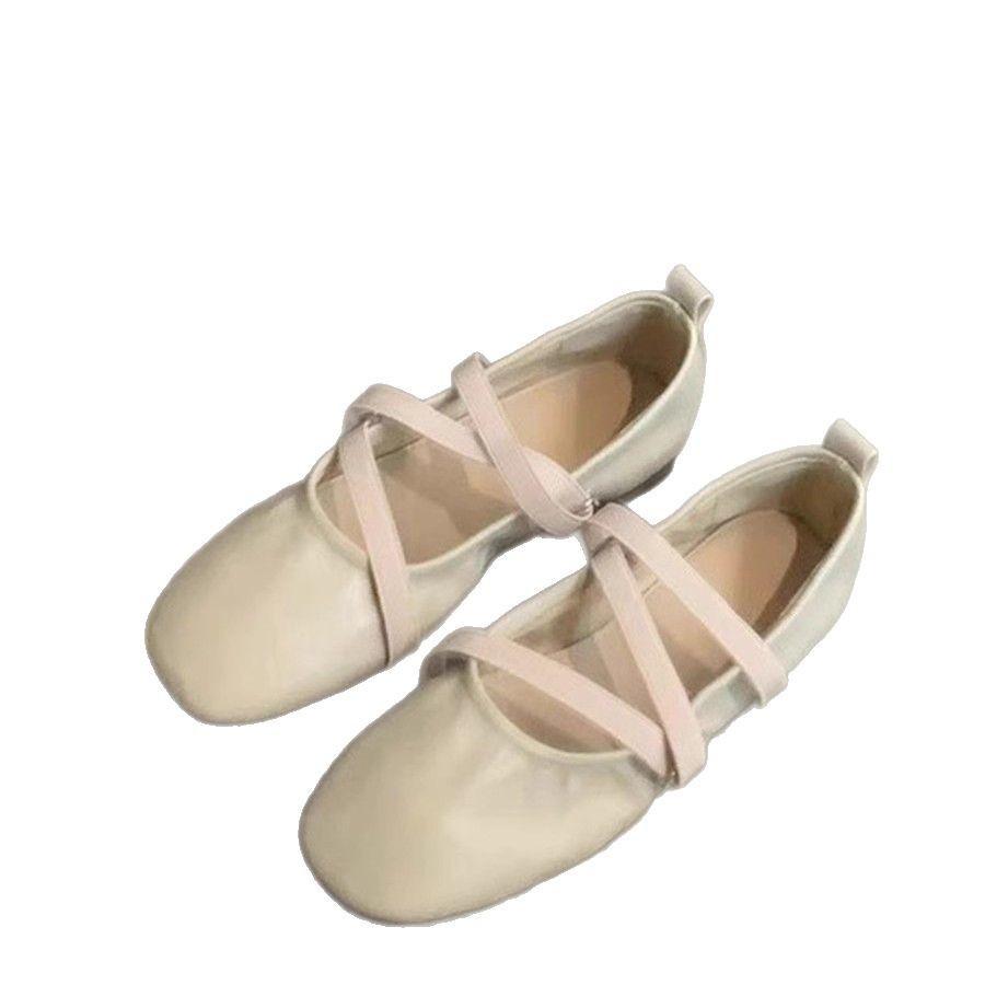 Sheepskin version~ French cross-strapped red Mary Jane shoes flat single shoes women's shallow mouth evening wind fairy ballet shoes