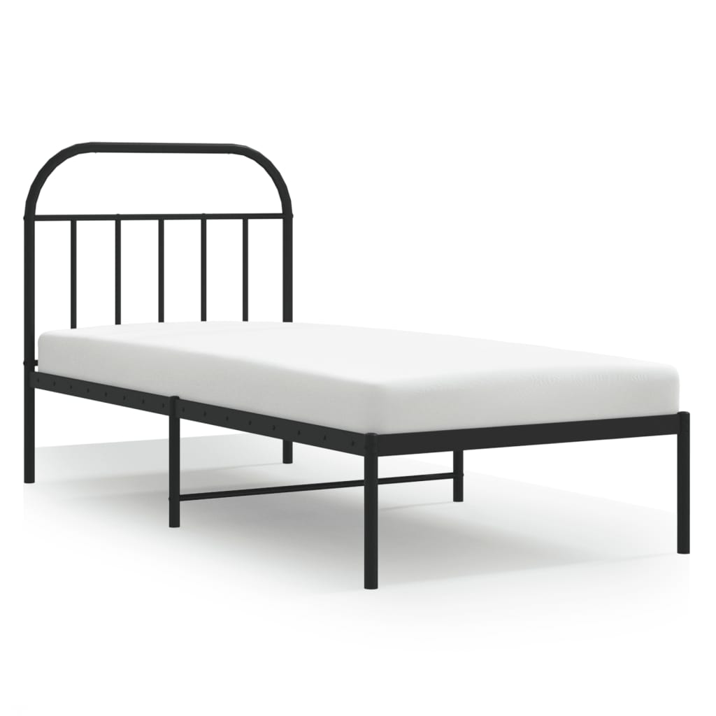 vidaXL Bed Frame with Headboard Metal Black 90x190 Cm