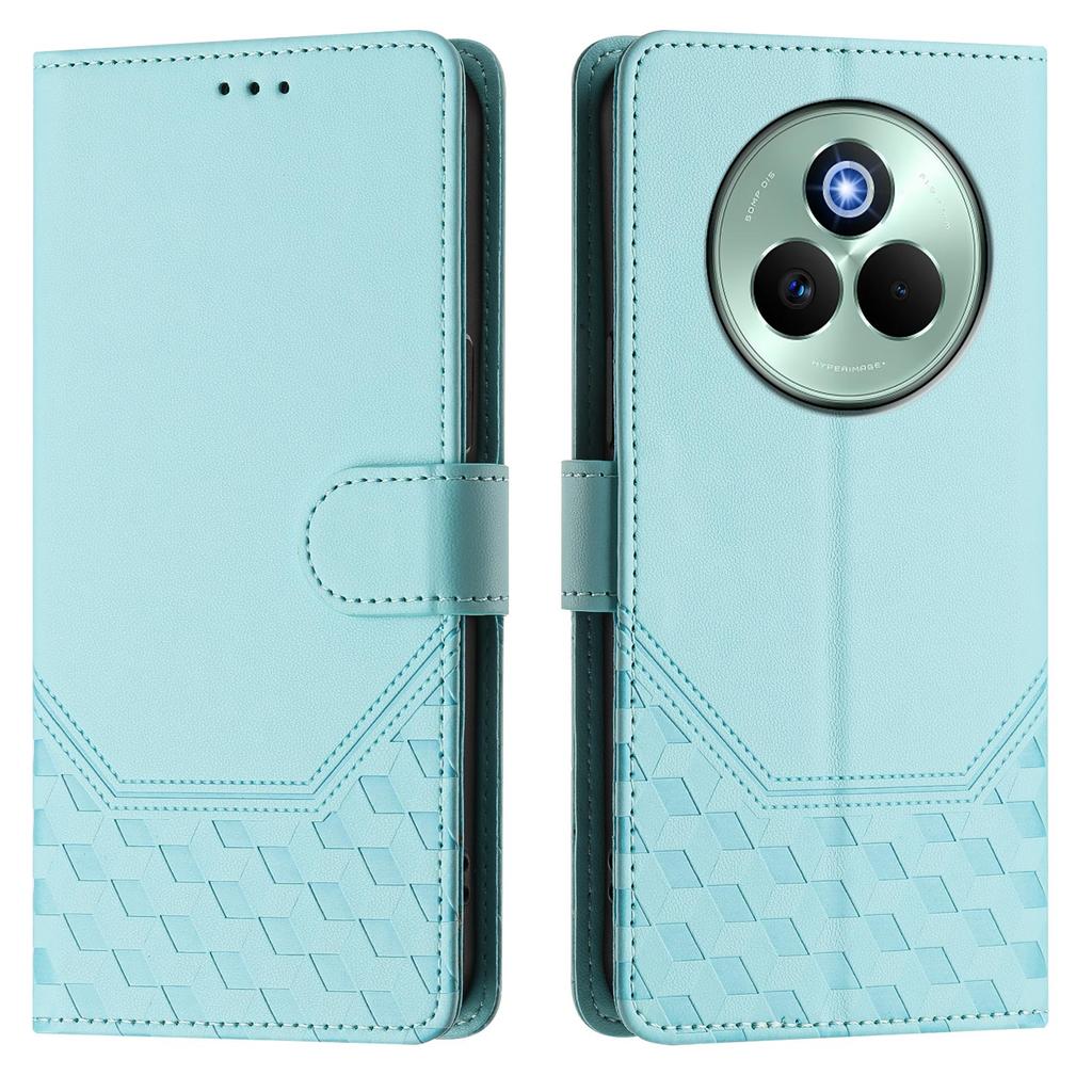 For Realme P3 Pro 5G Case Imprinted Honeycomb RFID Blocking Leather Phone Cover with Strap