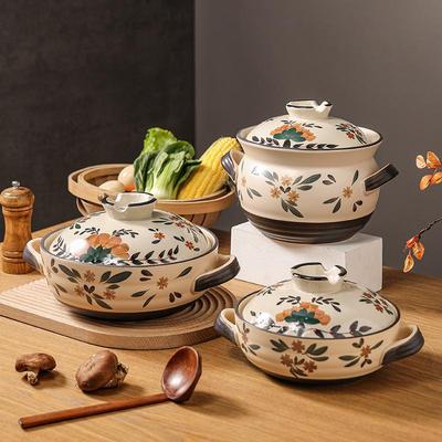 Ceramiczny garnek malowany ręcznie z pokrywką do gotowania gulaszu, zupy i ryżu