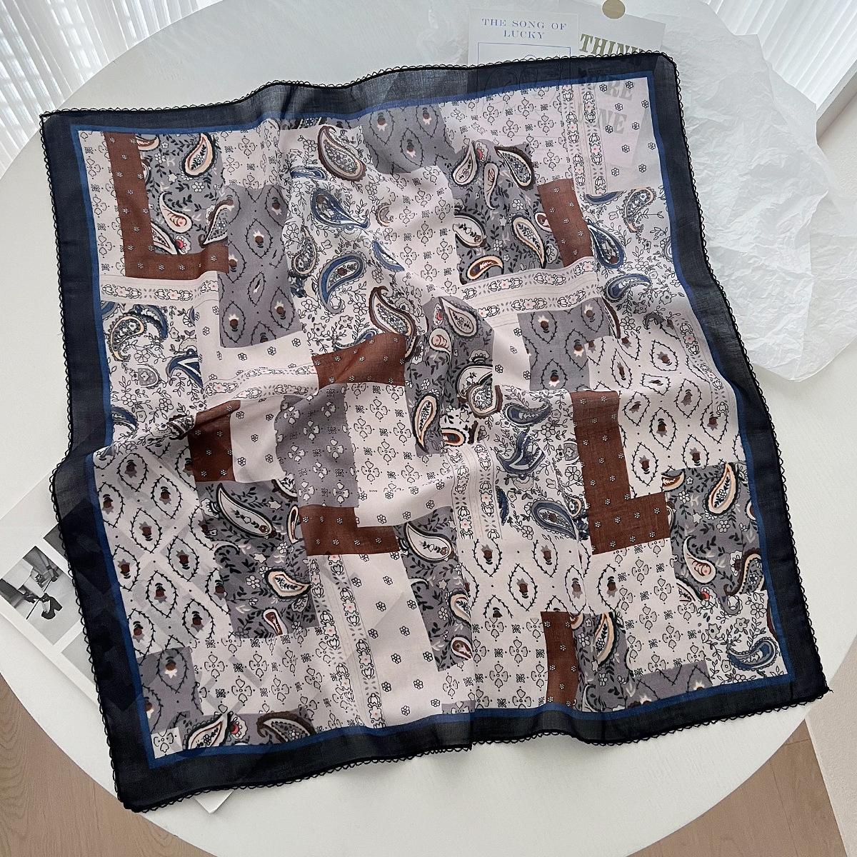 

Платок-бандана с цветком кешью, женский, весенне-летний, универсальный, из хлопка и льна, маленький квадратный шарф для костюма с рубашкой, тонкий шелковый шарф 60-60cm