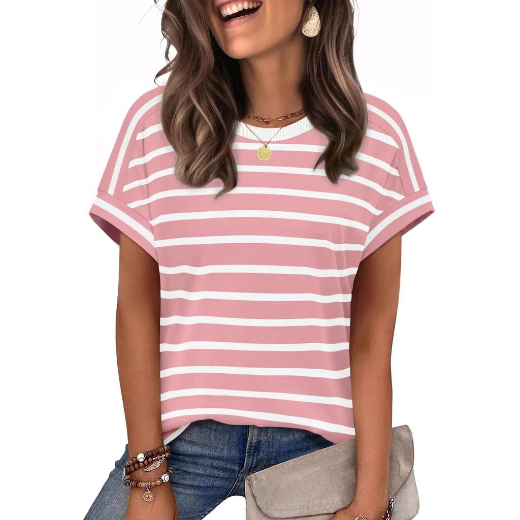 Casual Striped T Shirt For Women With Polyester Fabric Summer Comfort For Daily Wear