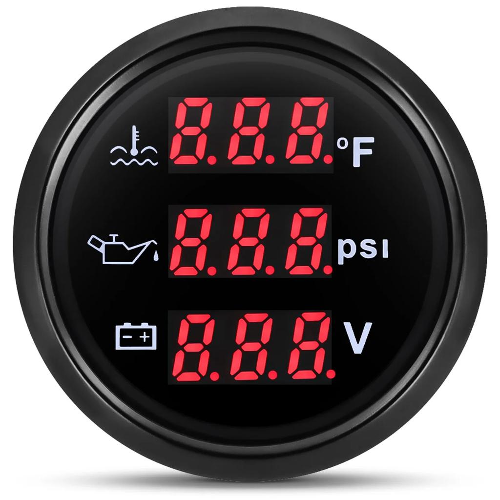 AD 52mm 3 in 1 Auto Gauge Water Temperature Oil Pressure Voltage With Alarm 1/8NPT Oil Press Water Temp Sensor For Car 12V 24V