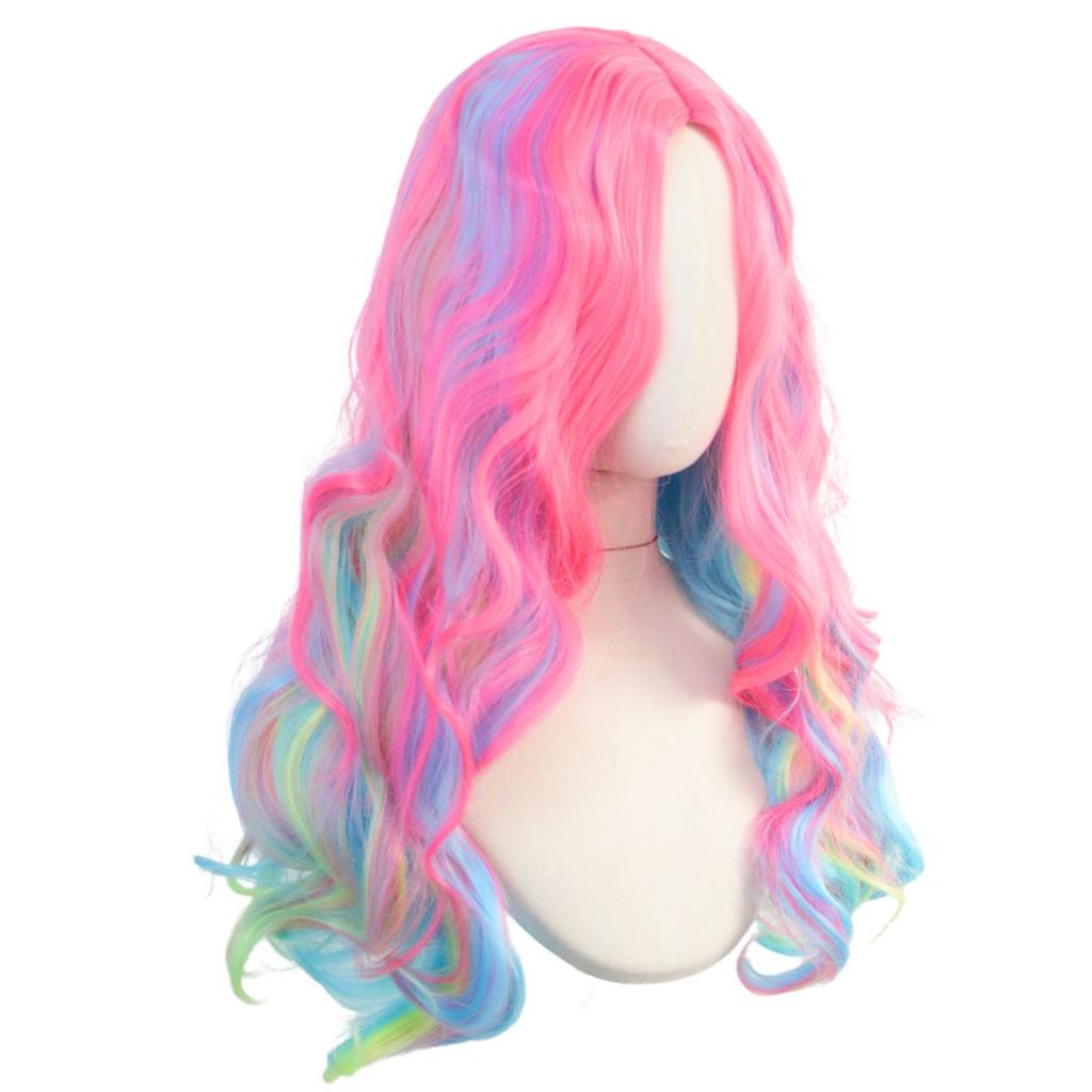 Bunte Farbverlauf Lange Lockige Haare Synthetische Perücke Mittelscheitel Anime-Stil für Frauen Party Kostüm Geschenk - Vier Stile Verfügbar