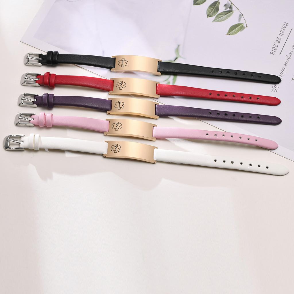 Free Engraving Medical Alert ID Bracelets Womens, Customized Adjustable Leather Chain Wrap Bracelets for Anxiety Type 2 Diabetes
