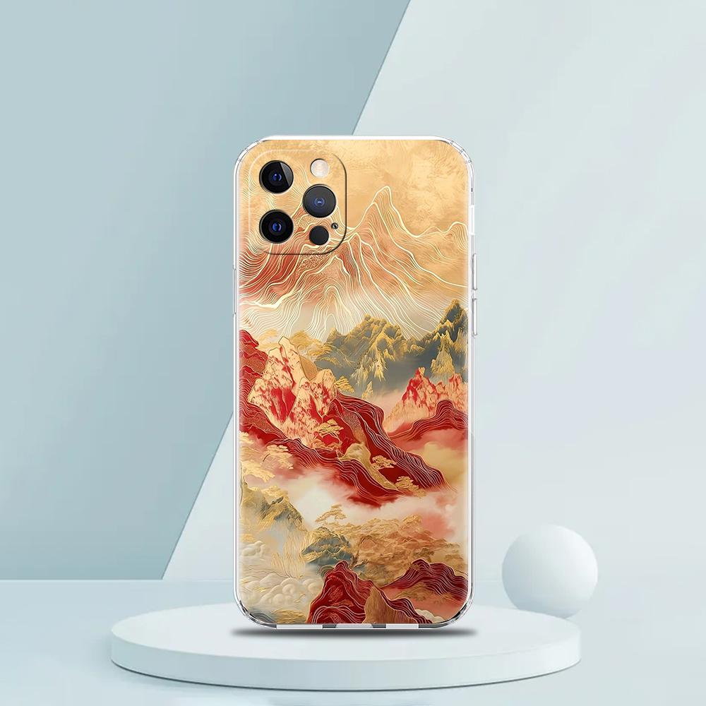 

Мягкий прозрачный чехол-бампер из ТПУ для iPhone 16 15 14 13 12 11 Pro Max XR 8 7 Plus XR Оболочка с узором «Пейзаж в китайском стиле» for iPhone 16