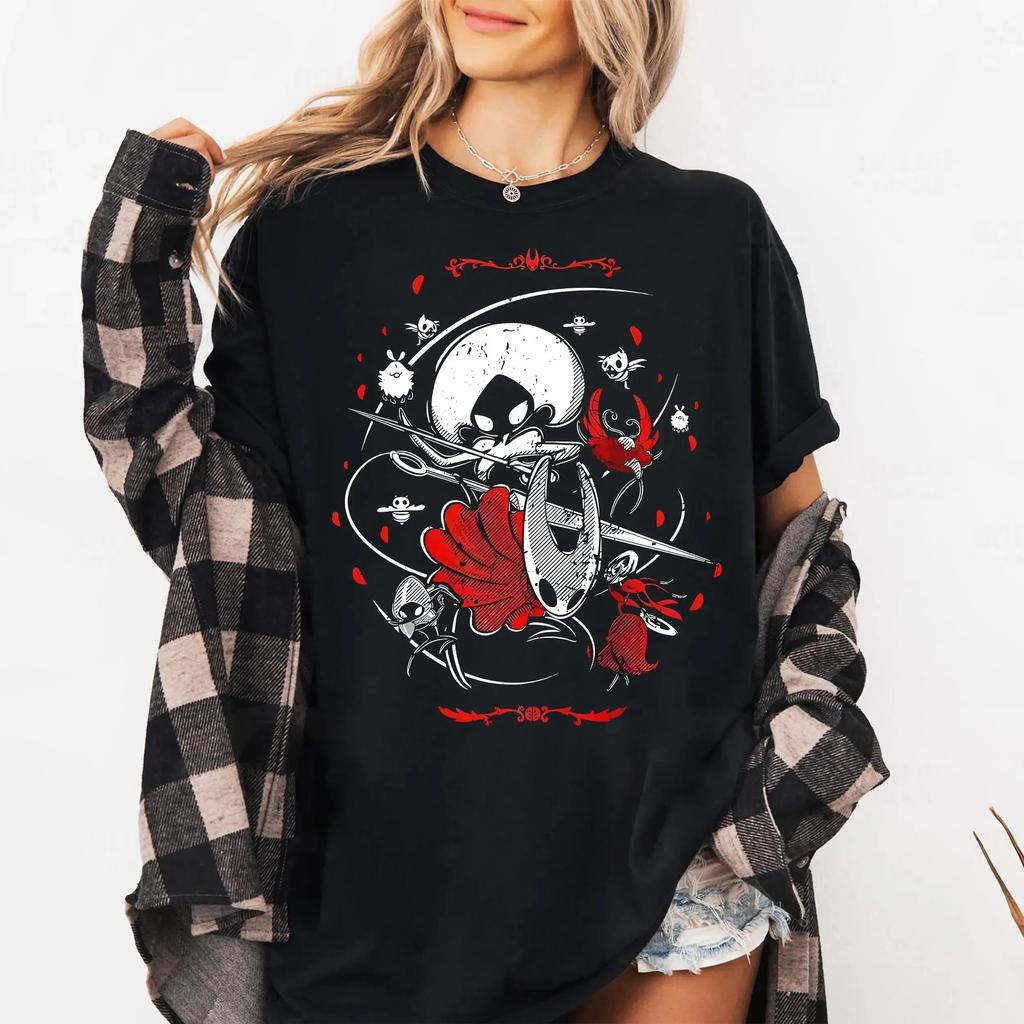 2026 New Fashion Game Tees Silk Song Graphic Hollow Knight T-Shirt Men Skull Graphic Gothic Anime Tshirt Women Cotton Loose Top