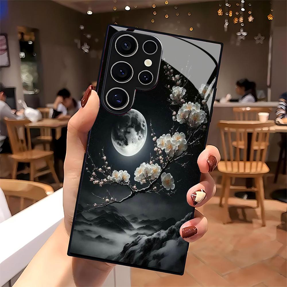 Black flower Phone Case glass phone case for Samsung Galaxy S26 22 23 24 25 PLUS S21 22 23 24 25 ULTRA