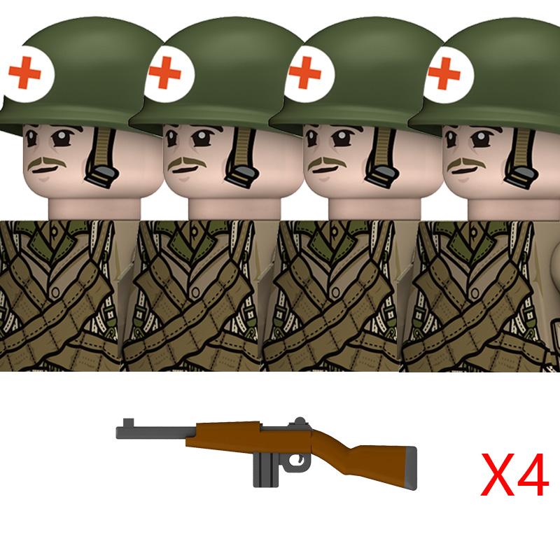 WW2 American Rangers Military Soldeirs Building Blocks US Army Infantry Medical Soldeirs Helmets Bazuca Weapons Bricks Toys