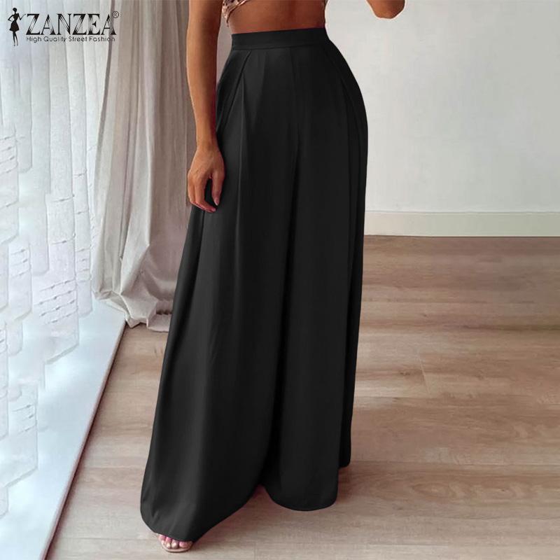 ZANZEA Pantaloni casual pentru femei, cu talie elastică în spate, cu picioare largi