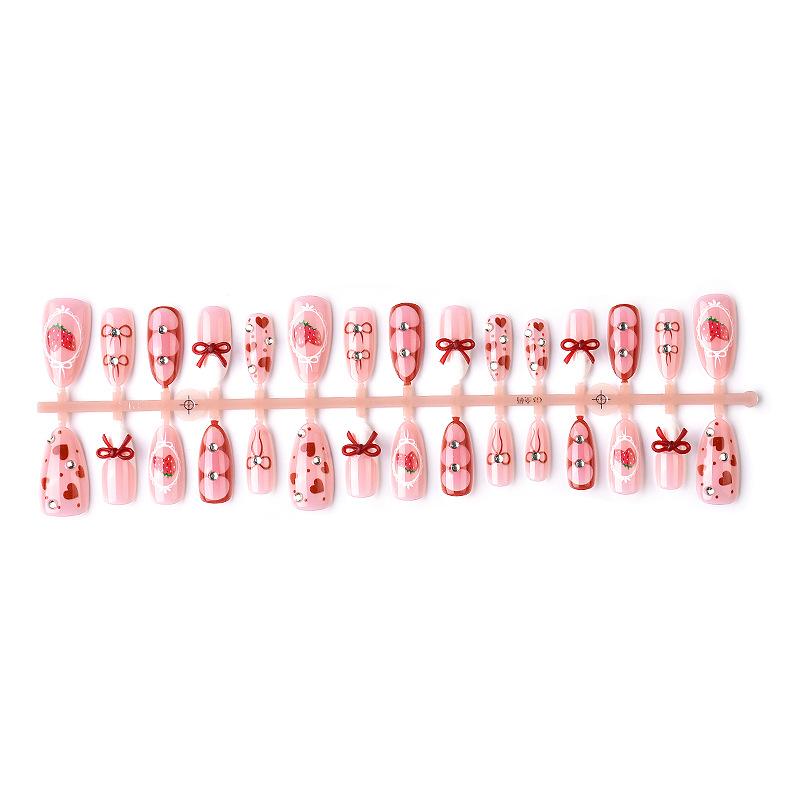 30 Pieces Sweet Strawberry Almond Nail Art Handmade Bow Diamond Love Nail Art