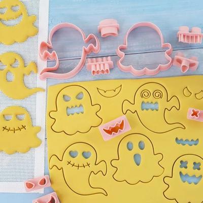 10 Stück Halloween-Formen, 3D-Formen mit lustigem Geist, Schokolade, Süßigkeiten, Tonform, Plätzchen, Backen, Cupcake-Topper, Fondant, Kuchendekorationswerkzeuge