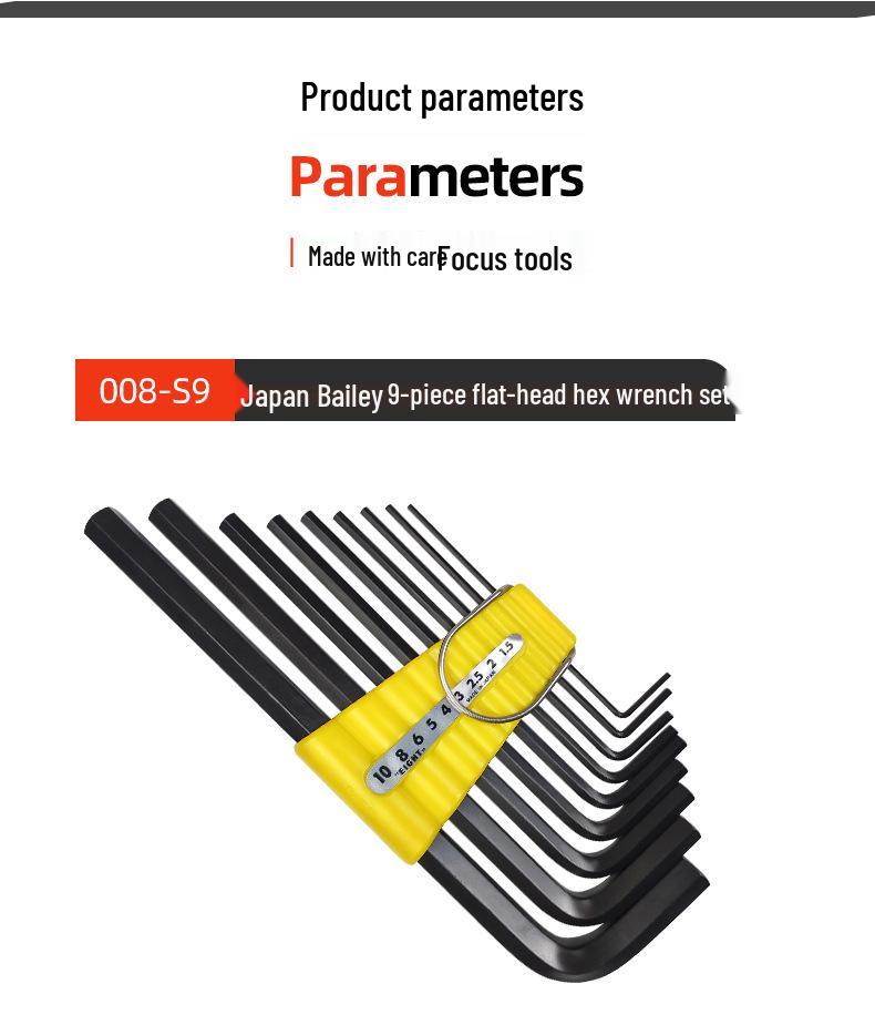 Japan Baili 8-Piece Flat Head Black Metric Hex Key Wrench Set 008-S9