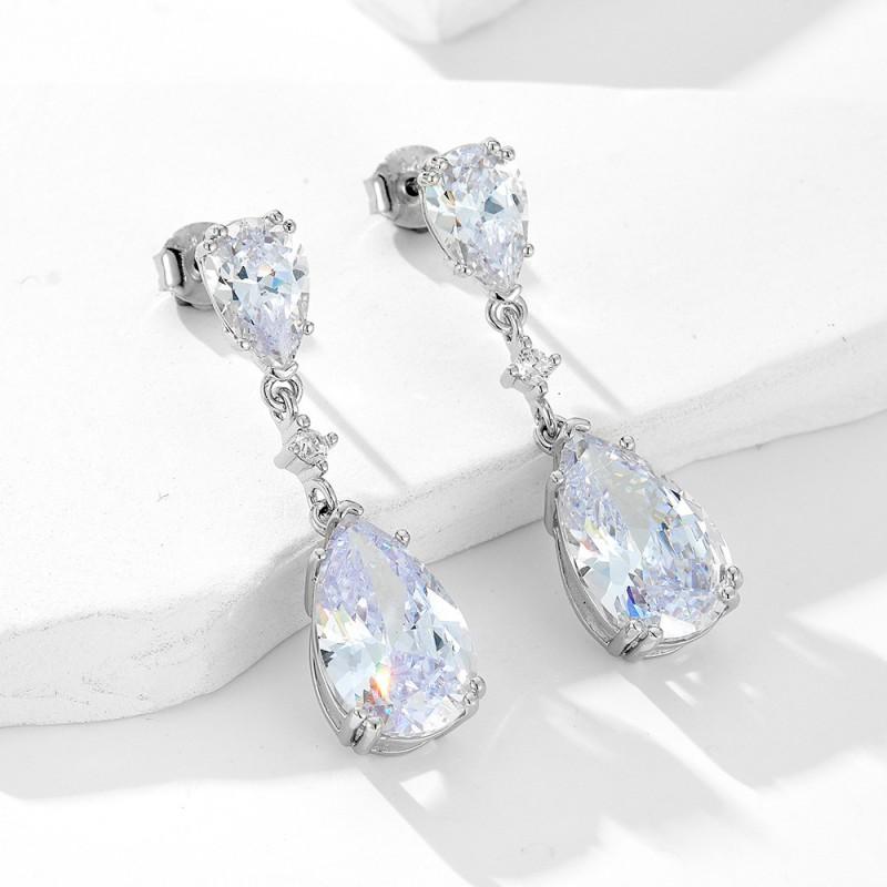 Elegant Geometric Pear Drop Earrings Women Sterling Zirconia Stud Dangle Jewelry 925 Sterling Silver