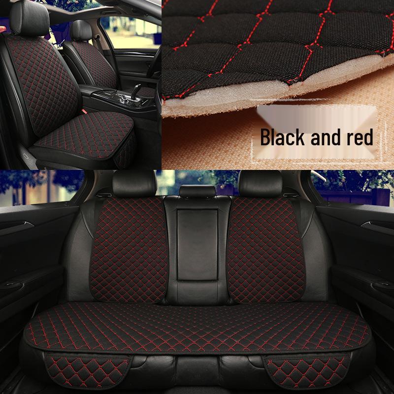 Linen Universal Car Seat Cushion Set - Three-Piece, Four-Season, Suitable for Five-Seater Cars