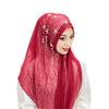 Msulim Hijab Women Beaded Flower Tassel Shawl Wrap Islamic Hat Stoles Headscarf Turban