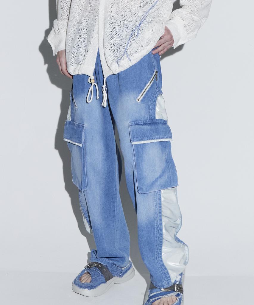 Aleseueseussi Wrinkle Mixed Cargo Denim Pants - L/De