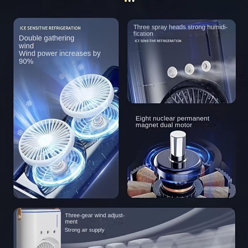 1PC USB Portable Dual Fan Air Cooler with Cooling Mist Humidifier Function Desktop High-Power Fan for Office, Dormitory Home Use