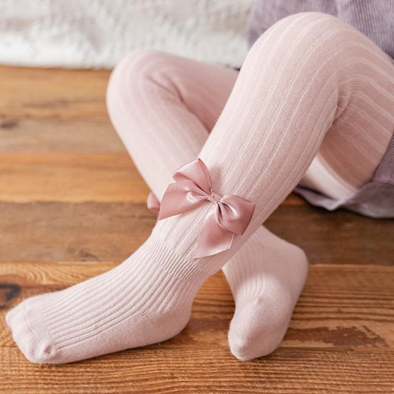 Baby Mädchen Strumpfhose Warm und Weich Kinder Thermo Leggings Einfarbig Schleifchen Dekor Strumpfhose für Kalte Jahreszeiten