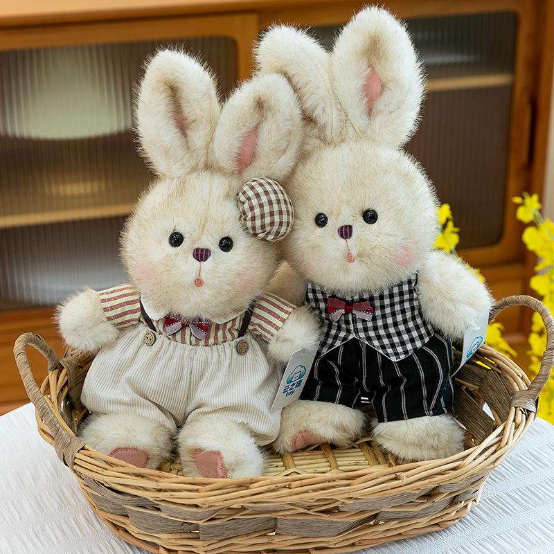 Retro Couple Rabbit Plush Toy - Adorable Clothes-Wearing Rabbit Doll for Children's Soothing & Birthday Gift