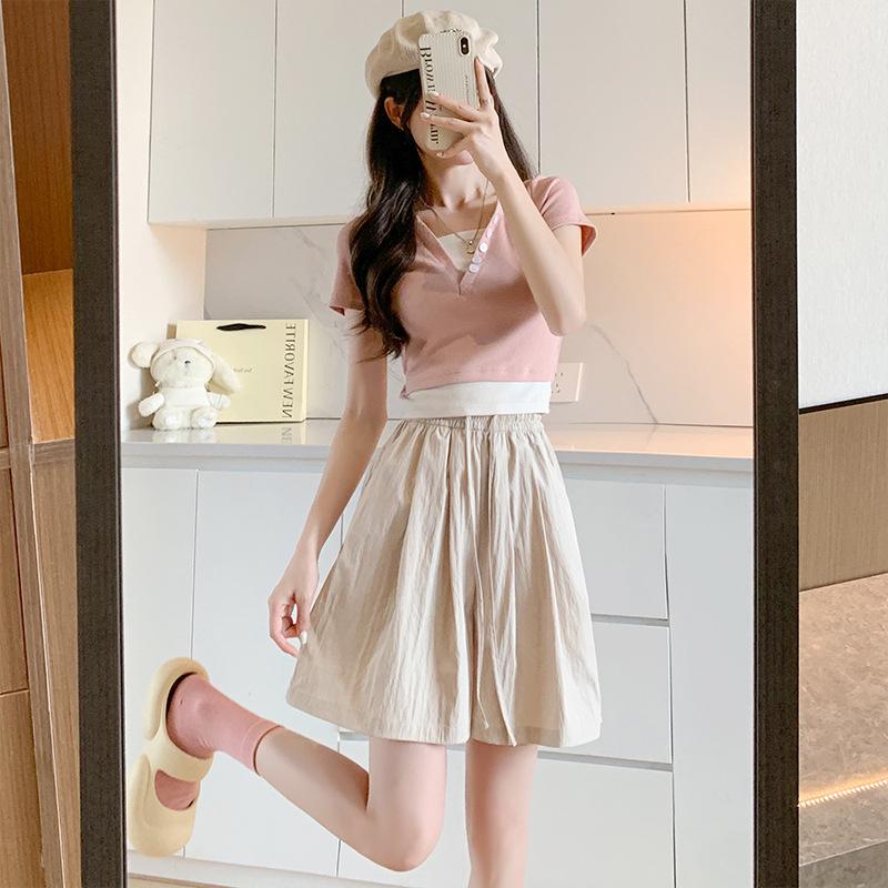 Women's High Waist Ice Silk Wide-Leg Shorts - Summer Casual, Slimming, Loose Fit, Mid-Length