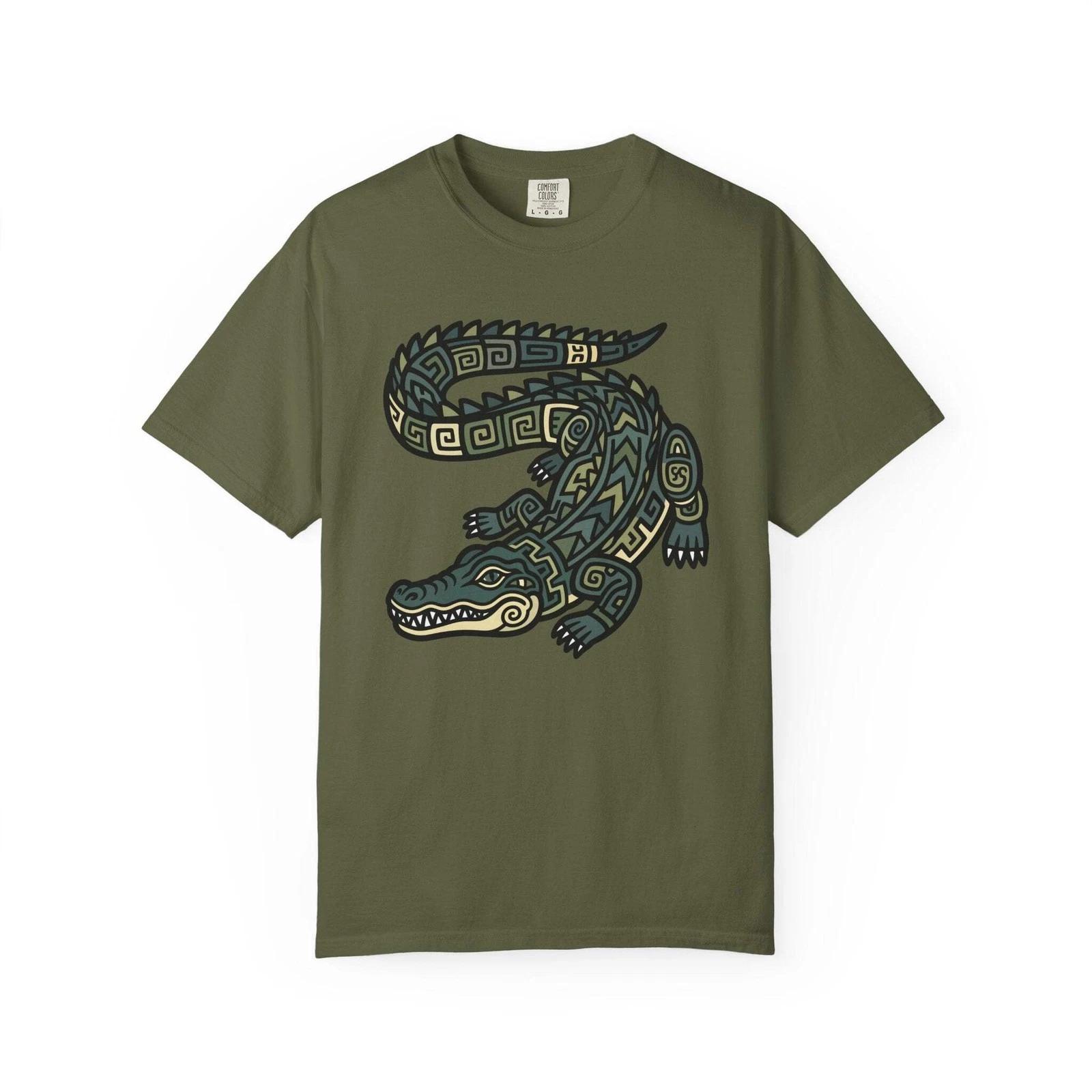 Mayan Crocodile T-Shirt | Tribal Indigenous Animal Graphic Unisex Tee Shirt XXXL