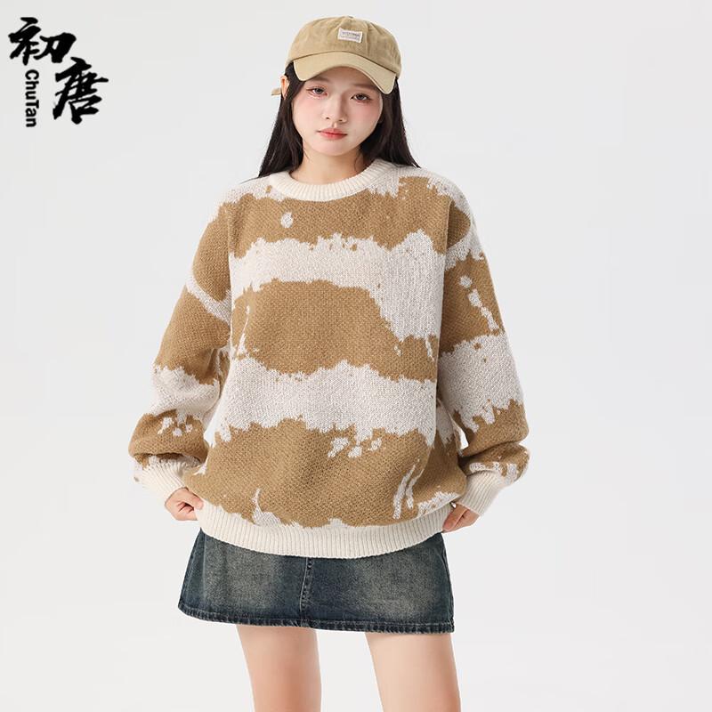 Herren Amerikanischer Retro Tie-Dye Colorblock Strickpullover