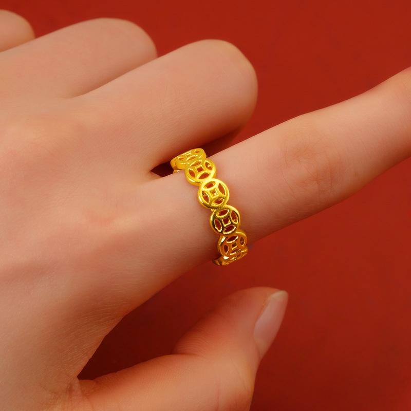 Retro Ethnic Style Copper Coin Ring, Vintage Coin Finger Ring, Trendy Open-Band Adjustable Ring