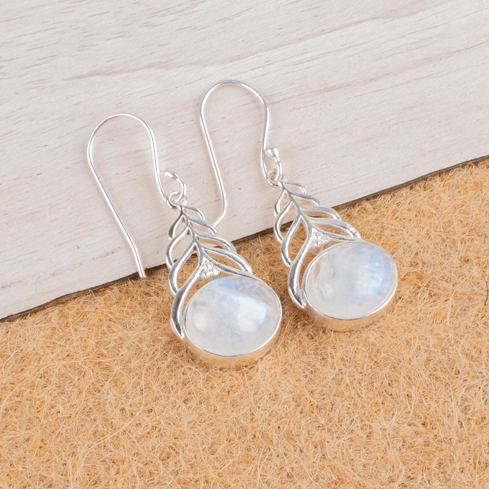 

Rainbow Moonstone Gemstone 925 Sterling Silver Jewelry Handmade Earrings 1.64 CE-1-35