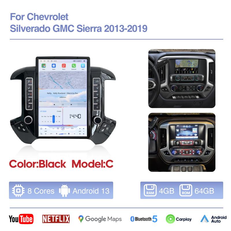 NEW 14.4inch Car MultimediaVideoPlayer For Chevrolet Silverado GMC Sierra 2013-2019 Android13 GPS Navigation Carplay 4G Wifi 360