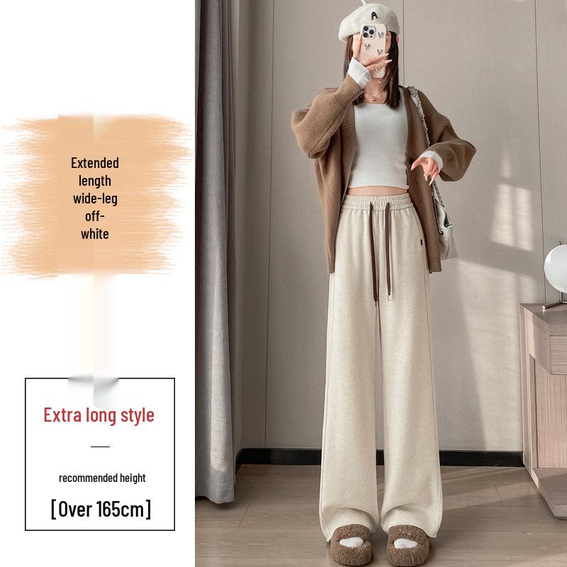 Cream-Colored Wide-Leg Cashmere Wool Sweatpants - 2026 Slim Fit Style for Autumn/Winter